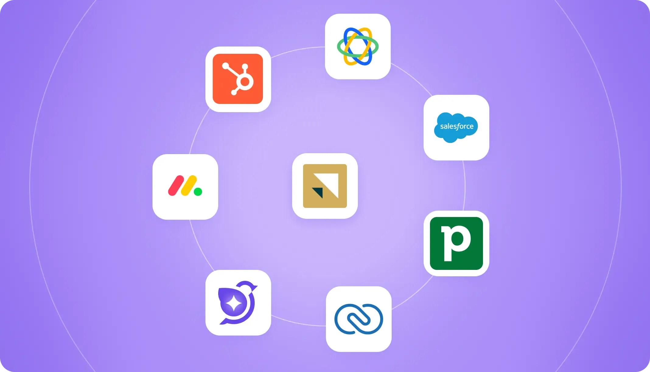 Zendesk Sell alternatives comparison graphic featuring logos of HubSpot, Salesforce, Pipedrive, monday.com, SparrowCRM, Zoho CRM, and Zendesk.